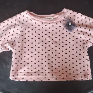 Pink Polka Dot Girls' Long Sleeve Top with Flower Accent
